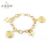 ASON Stylish Gold Color Heart Charm Bracelet for Women Gift 316L Stainless Steel Bangle Flower Pendant Accessories Jewelry