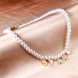 ASON Cute Imitation Pearl Necklace with STAR DREAM Letter Pendant Chains for Women Stainless Steel Jewelry Party Gift