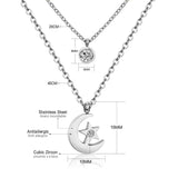 ASON Moon Star Pendant Necklaces Stainless Steel Gold Color Double Chain Necklace Statement Jewelry Wholesale Party Gift