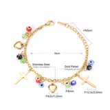 ASON – Bracelets avec pendentifs en forme de croix, yeux et cœur, couleur or, chaîne à maillons en acier inoxydable pour femmes, bijoux bohème 