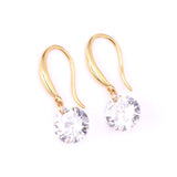 ASON Round Cubic Zirconia Piercing Drop Earrings for Women/Girl Stainless Steel Gold Color Wedding Fashion Jewelry Gift