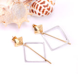 ASON New Classic Style Gold Color Square Dangle Earrings Stainless Steel Unique Long Tube Pendants Earrings for Girl