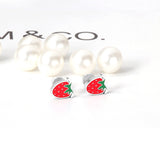 ASON Trendy Children's Pink Strawberry Piercing Stud Earring Silver Color Stainless Steel Ear Stud for Girl Jewelry Gift