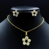 ASON 316L Stainless Steel Zircon Gold Bridal Wedding Jewelry Sets for Women Round Necklace Pendant Small Stud Earring