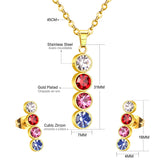 ASON Necklace Sets Colorful Round Cubic Zirconia Pendant Necklace Fashion Stud Earring Fashion Jewelry Women Party Gift