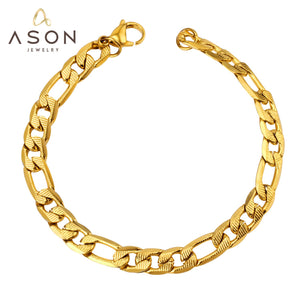 ASON 8mm Stainless Steel Chain Gold Color Cuban Link Bracelet Bangle for Men Women Party Gift Wholesale Fashion Jewelry