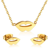 Jewelery Stainless Steel Dubai Unique Lips Pendant Necklaces Stud Earrings Brinco For Lover Jewelry Sets Gift