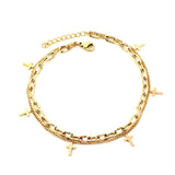 ASON Cross Accessories Multi-layer Link Chains Fashion Anklet Gold Color Stainless Steel For Women Daily Party Gift Jewelry