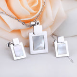 Cute Style Square Shell Necklace Earring Sets For Women Girl Jewelry Sets With 45cm Chain 2 Color Choker Necklaces