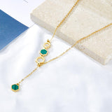 Hexagon Brand Design Green Long Chain Fairy Office Jewelry V Neck Green Charms Stainless Steel Collier For Woman