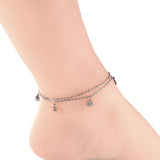 ASON Fashion Silver Color Peach Blossom Accessories Multi-layer Link Chain Anklet Stainless Steel For Women Foot Jewelry