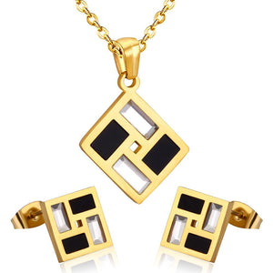 Geometry Gold Stainless Steel Wedding Dubai African Jewelry Sets Necklace Earring For Women Jewellery Jewelry Set