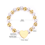 ASON Heart Shape Pendant 8mm Ball Beaded With Imitation Pearl Chain Bracelets Gold Color Stainless Steel For Women Jewelry