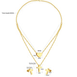 ASON Jewelry Sets for Party Stainless Steel Double Chains Necklace Gold Color Cross Piercing Stud Earring Fashion Jewelry