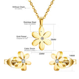 ASON Jewelry 316L Stainless Steel Gold Color Jewelry Sets for Women Flower Pendant Necklace Small Earrings for Femme