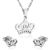 ASON Crown Pendant Necklace Charm Small Piercing Stud Earrings Jewelry Sets Gold Color Stainless Steel For Women