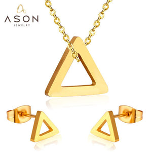 ASON Triangle pendentifs en acier inoxydable 316L ensemble de bijoux de mariage de mariée pour les femmes collier pendentif petite boucle d'oreille 