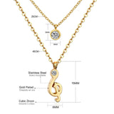 ASON Jewelry Gold Color Double Chain Necklaces Collars Jewelry Stainless Steel Round Cubic Zirconia Daily Pendants Chokers