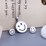 ASON Smile Face Jewelry Set Stainless Steel Pendant Necklace Small Piercing Stud Earrings Gold Color Fashion Party Gift