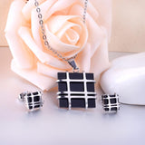 Jewelry Sets Stainless Steel Square Shape Pendant Necklace Earring For Women Chain Necklace Female Jewelry Collier