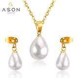 ASON Vintage mariée goutte d'eau pendentif collier petites boucles d'oreilles ensemble de bijoux couleur or en acier inoxydable pour les femmes à la mode 