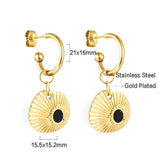 Boucles d'oreilles pendantes chics en acier inoxydable pour femmes, couleur or, coquille noire, pendentif goutte d'huile, cerceau, Clips d'oreille, cadeaux 