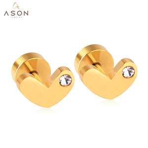 ASON Pendientes con forma de corazón, pendientes dorados de acero inoxidable para mujer, joyería de regalo, circonita cúbica, antialérgicos 