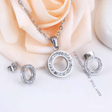 Women Bridal Jewelry Sets Zircon Crystal Pendants Necklaces Stainless Steel Jewelry Set