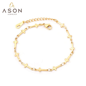 ASON Gold Color Cross Charm Bracelet Stainless Steel Punk Bangle Bracelets For Women Men Fashion Jewelry Gift Accessories