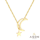 Asonjewelry Fashion Gold Moon and Star Pendant Necklaces Stainless Steel Korean Style Chain Link for Women Party Jewelry Gift