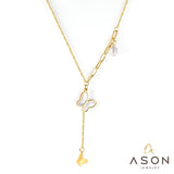 ASON Shell Butterfly Pendant Necklace with Imitation Pearl Stainless Steel Chain for Women Fashion Jewelry Accessories