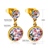 ASON Round Cubic Zircnia Drop Earrings Stainless Steel 2022 New Punk Earrngs for Girl/Women Daily Wear