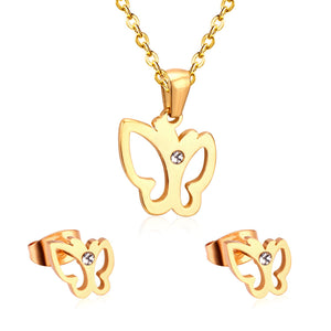 ASON Charm mariposa colgante collar Piercing pendientes juegos de joyas para mujer moda acero inoxidable Color dorado dulce