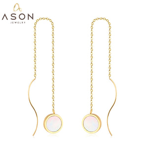 ASON Korean Style Statement Drop Earrings Round Shell Dangle Earring Stainless Steel Jewelry for Women Femme Party Gift