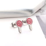 Pendientes con forma de piruleta de Color caramelo para niños y niñas, bonitos pendientes de acero inoxidable antialérgicos, joyería para regalos de cumpleaños 