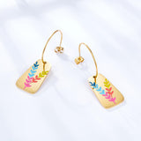 Ear Of Wheat Brand Design Drop Earrings Gold Plated Acrylic Rectangle Charms Fairy Ladies Trendy Pendients Piercing