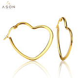 ASON Heart Shape Hoops Earrings Gold Color Size 25mm/35mm/45mm Stainless Steel Big Dangler Female Accessories Piercing