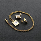 Stainless Steel Wedding Square Shell Chain Necklace Stud Earrings Bridal Jewelry Set Gold Jewellery Sets For Women