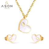 ASON – ensemble de bijoux avec pendentif en forme de cœur blanc/noir, boucles d'oreilles, en acier inoxydable, couleur or, accessoires de fête, cadeau 