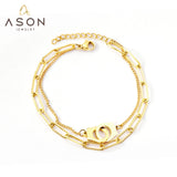 ASON Vintage Stainless Steel Multi Layer Bracelet Bangle for Women Clasp Charm Gold Color Bangle Couple Fashion Jewelry