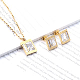 Stainless Steel Wedding Square Shell Chain Necklace Stud Earrings Bridal Jewelry Set Gold Jewellery Sets For Women