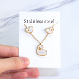 ASON Heart White/Black Shell Pendant Necklace Stud Earring Jewelry Sets Stainless Steel Gold Color Party Accessories Gift