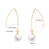 ASON elegante pendiente de gota de perla de imitación blanca pendiente colgante de acero inoxidable 316L para mujer uso diario joyería de regalo de fiesta 