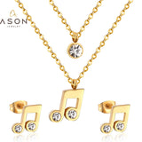 ASON Cubic Zirconia 316L Stainless Steel Gold Bridal Wedding Jewelry Set for Women Necklace Pendant Small Stud Earring