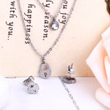 Gold/Steel Double Chains Necklace Women Accessories Stainless Steel Round Cubic Zirconia And Lock Pendant Necklace