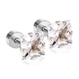 ASON 3-7mm Square Cubic Zirconia Screw Piercing Stud Earring Set Gold Color for Women Girl Men Ear Stainless Steel Jewelry