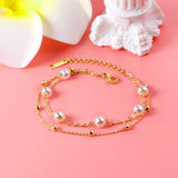 ASON Gold Color Steel Ball Imitation Pearl 316L Stainless Steel Bracelet for Women Bangle with Extender Fashion Jewelry