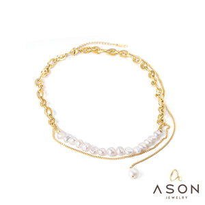 ASON – collier avec pendentif en perles baroques, en acier inoxydable, ras du cou pour femmes, couleur or, bijoux tendance, cadeau de fête