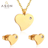 ASON Heart Shape Pendant Necklace Small Piercing Stud Earrings Jewelry Sets Gold Color Stainless Steel for Women Jewelry