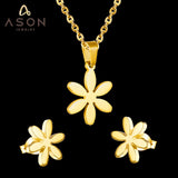 ASON bijoux 316L acier inoxydable couleur or ensembles de bijoux pour femmes fleur pendentif collier petites boucles d'oreilles pour Femme 